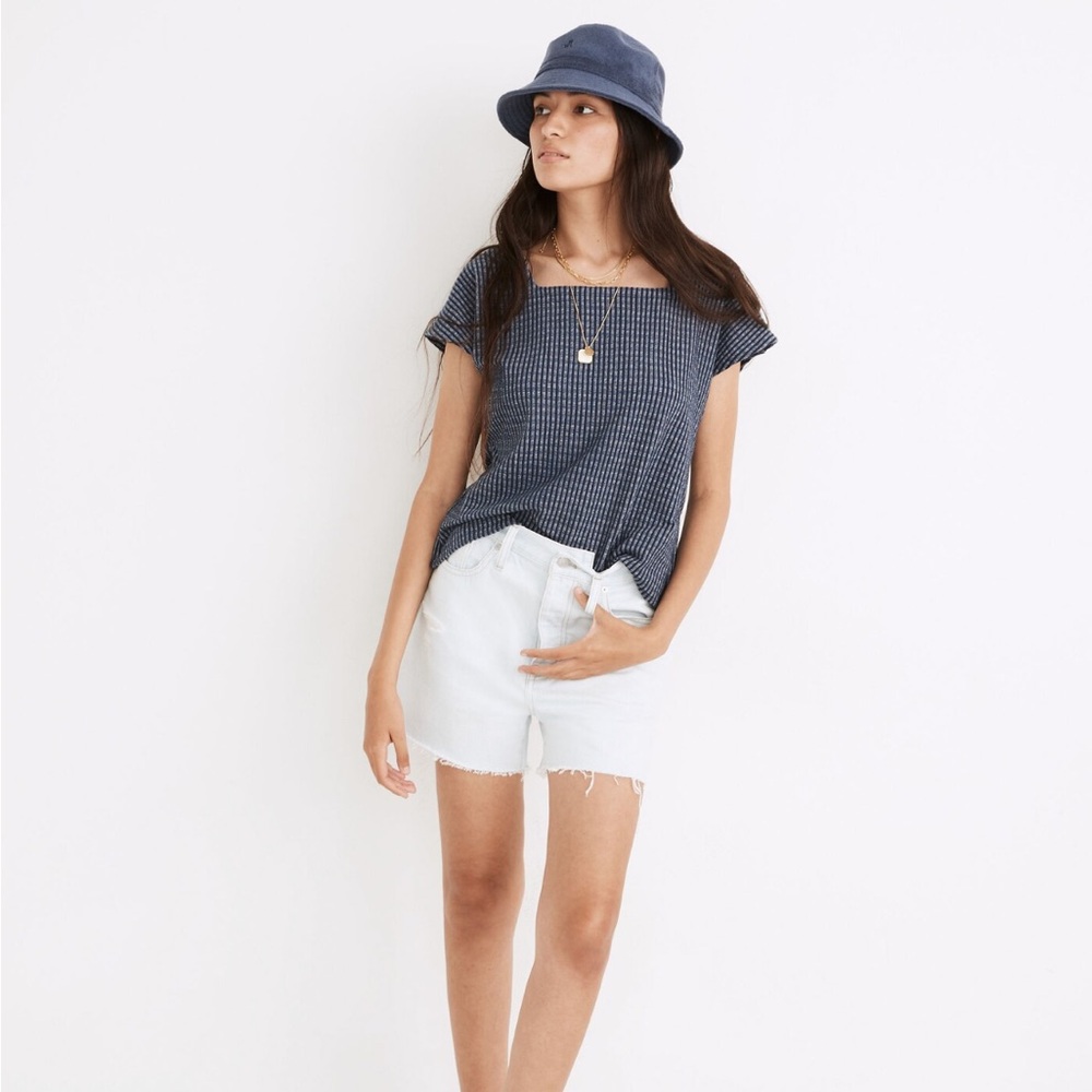 Madewell Gingham Knit Square-Neck Top